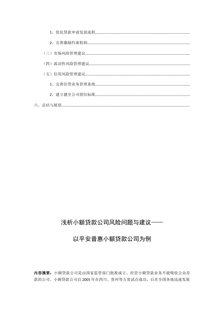 浅析小额贷款公司风险问题与建议以平安普惠小额贷款公司为例  财务管理专业_第2页