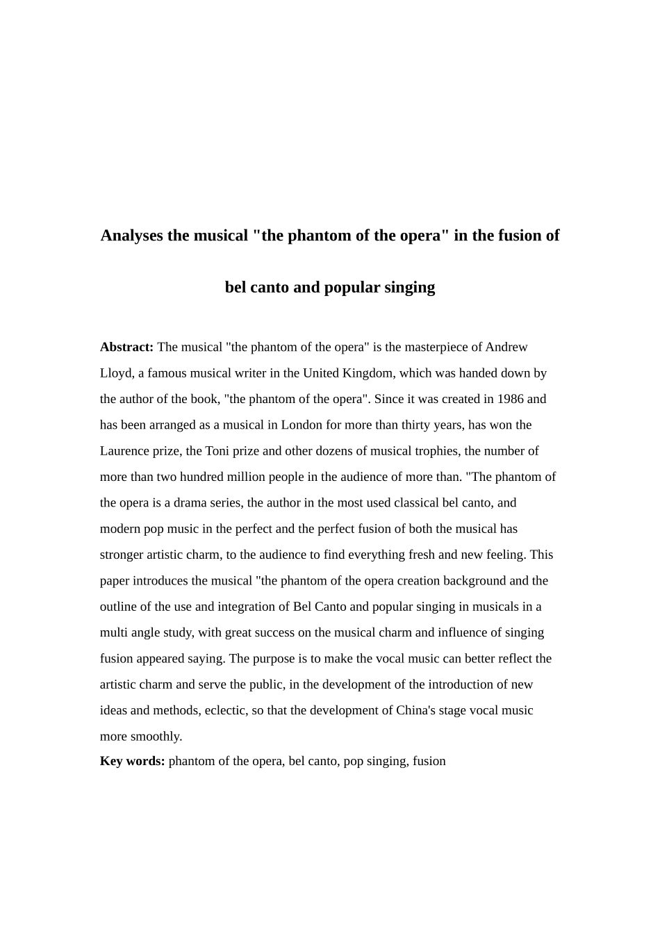 浅析音乐剧《歌剧魅影》中美声唱法与流行唱法的融合分析研究  影视编导专业_第2页