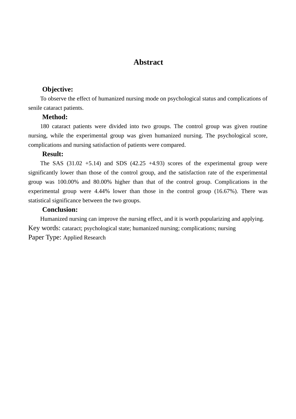 人性化护理模式对老年白内障患者分析研究  高级护理专业_第2页