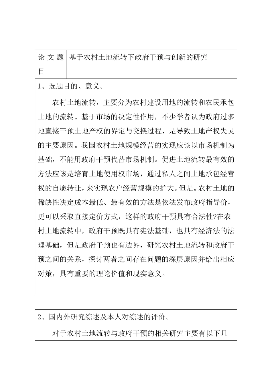 浅议农村土地流转的政府干预与创新分析研究  公共管理专业_第1页