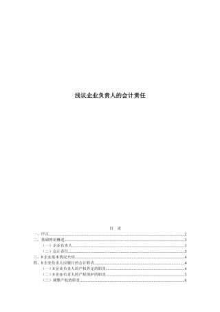 浅议企业负责人的会计责任分析研究  财务管理专业