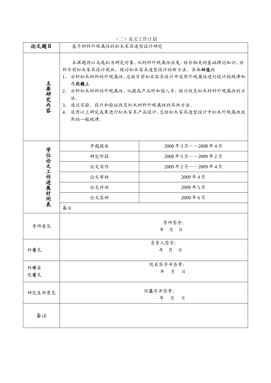 基于材料外观属性的松木家具造型设计研究 工作计划_第1页