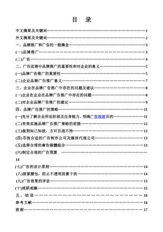 品牌广告推广策略分析研究 工商管理专业