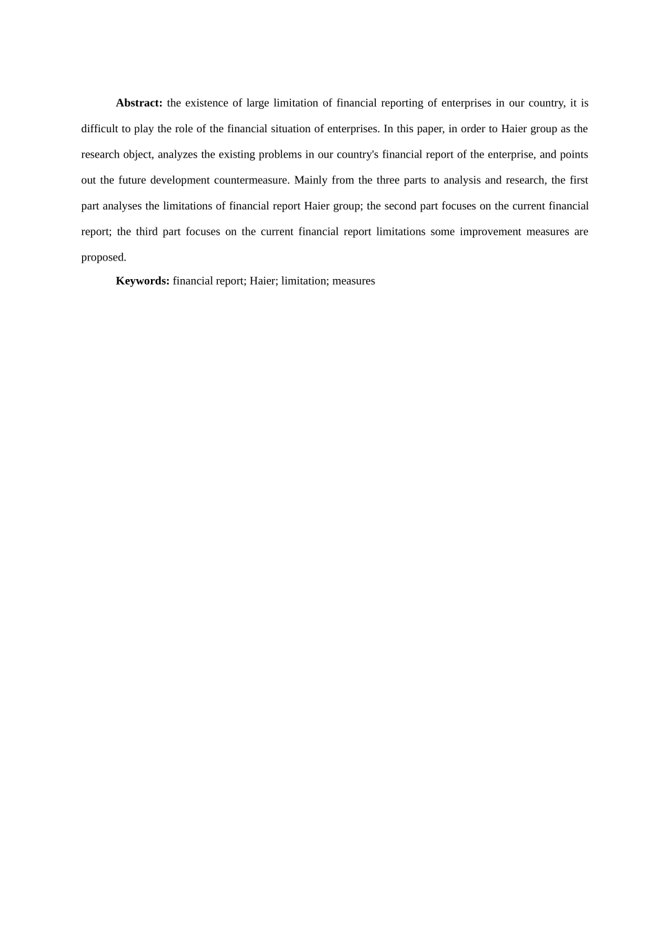 论现行财务报告的局限性及改进措施分析研究以海尔集团为例  会计学专业_第3页