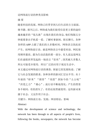 论网络流行语的种类及影响分析研究  计算机专业