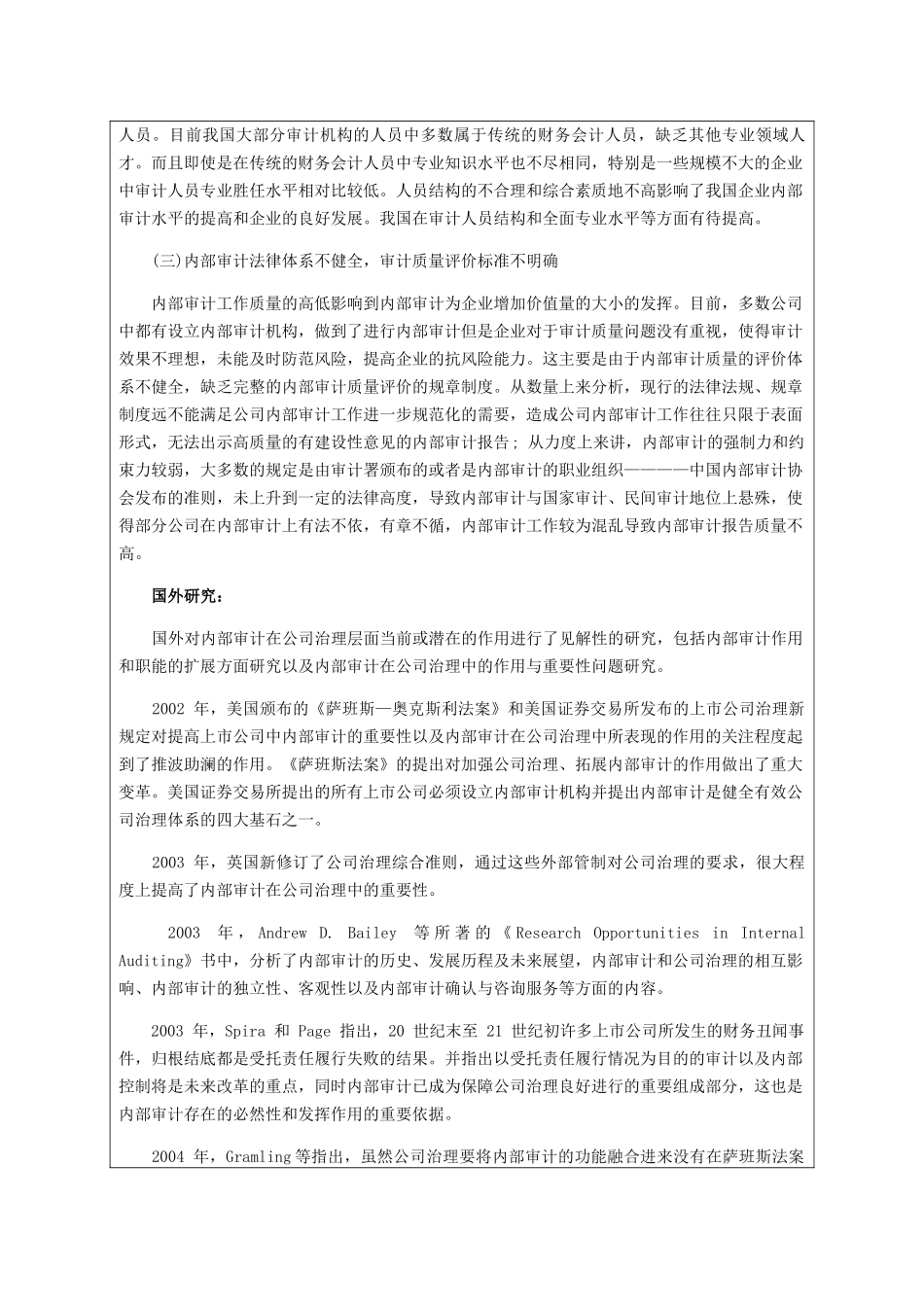 内部审计在公司治理方面存在的问题探究 开题报告_第2页