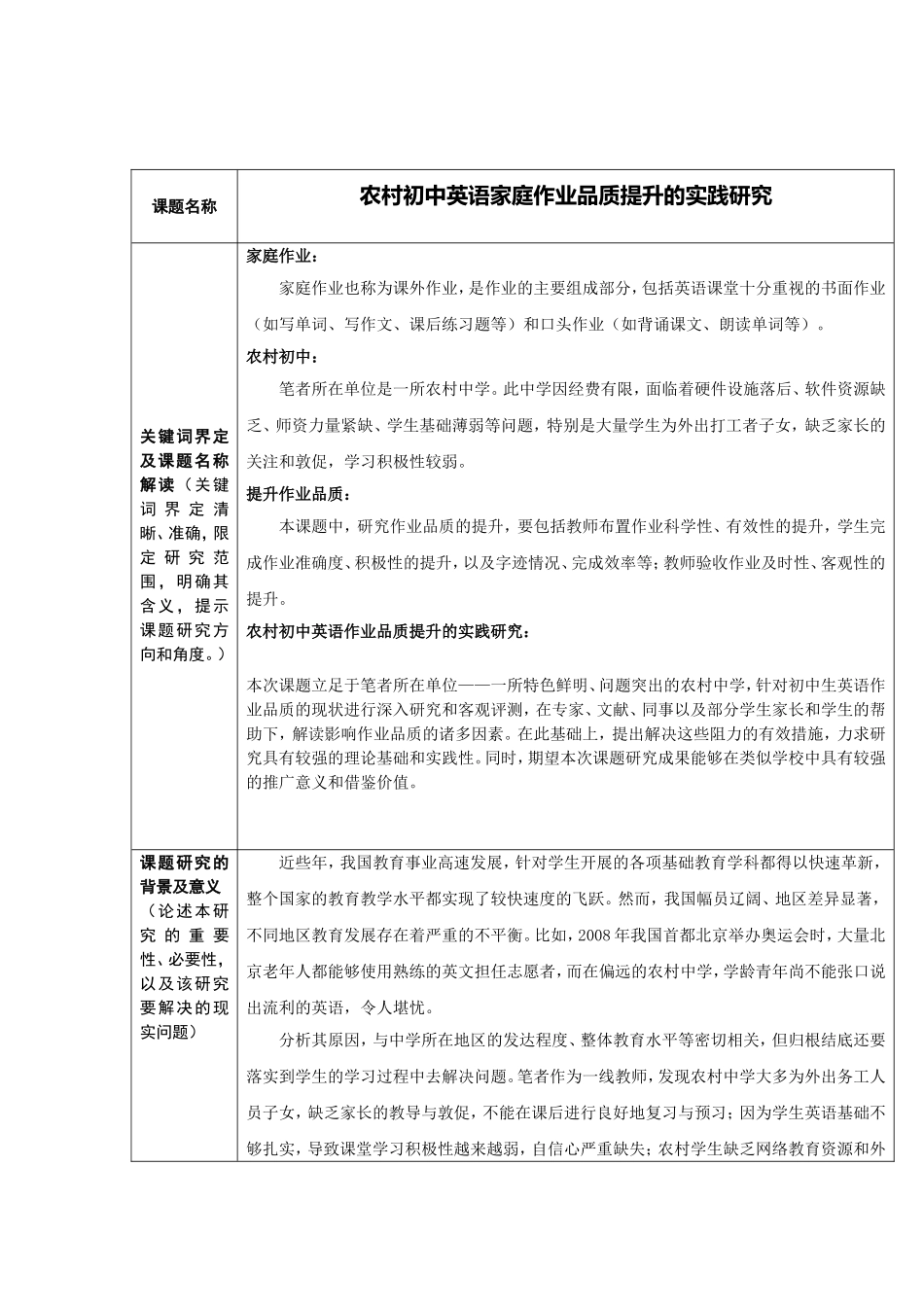 农村初中英语家庭作业品质提升的实践研究分析 教育教学专业_第1页