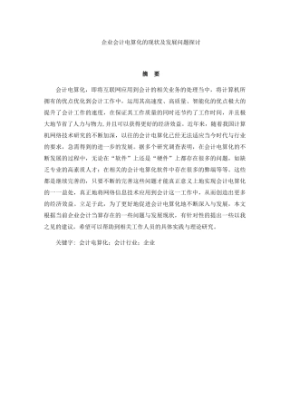 企业会计电算化的现状及发展问题探讨分析研究 财务管理专业