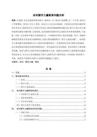 农村留守儿童教育问题分析研究  教育教学专业