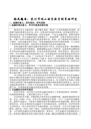 农村市场小额贷款营销策略研究分析  财务管理专业