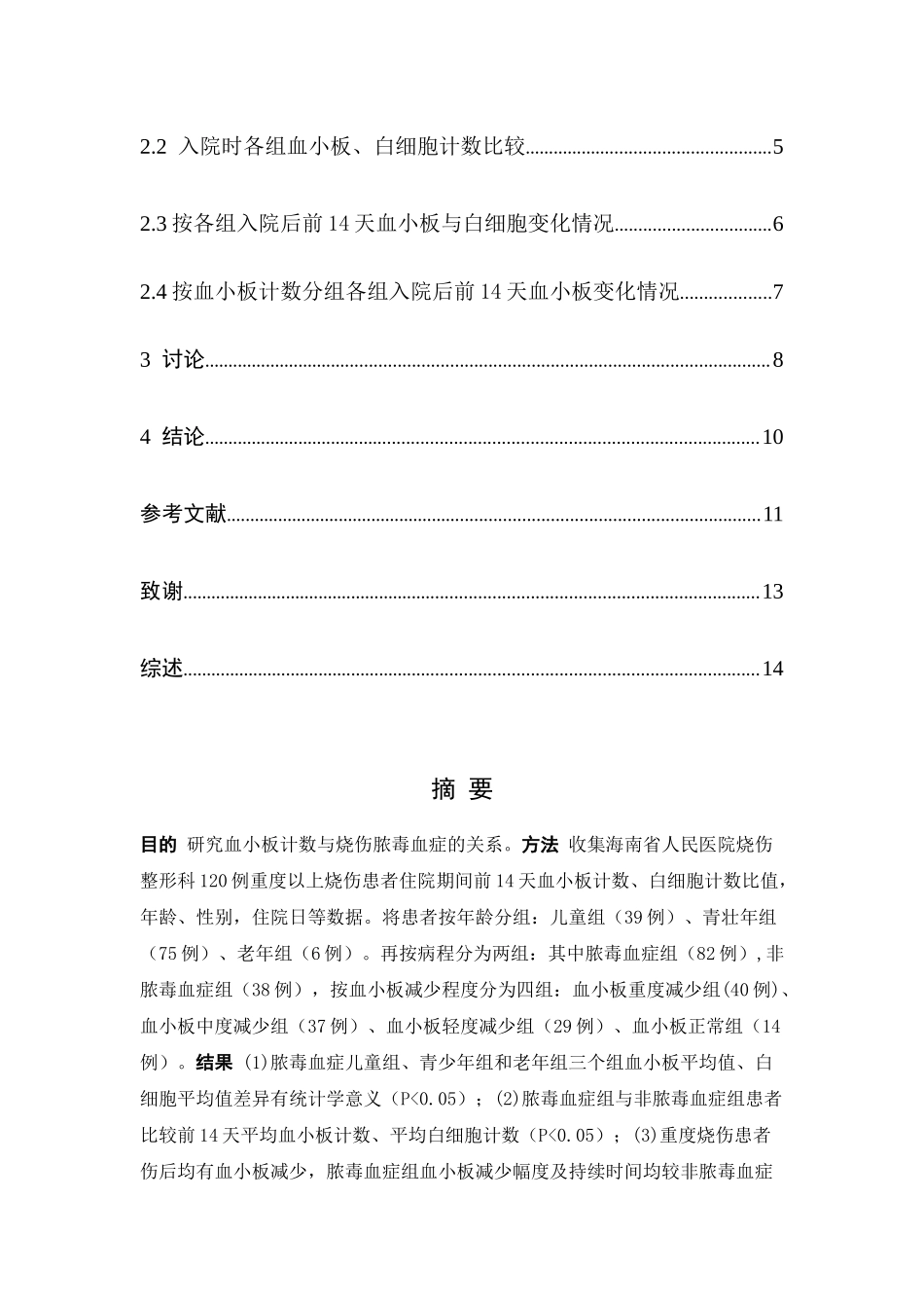 脓毒血症烧伤患者血小板参数的实验研究分析 临床医学专业_第2页