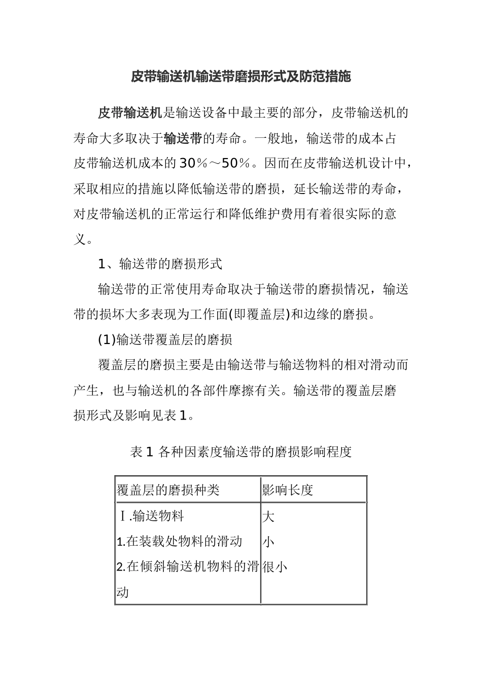 皮带输送机输送带磨损形式及防范措施分析研究  机械制造自动化专业_第1页