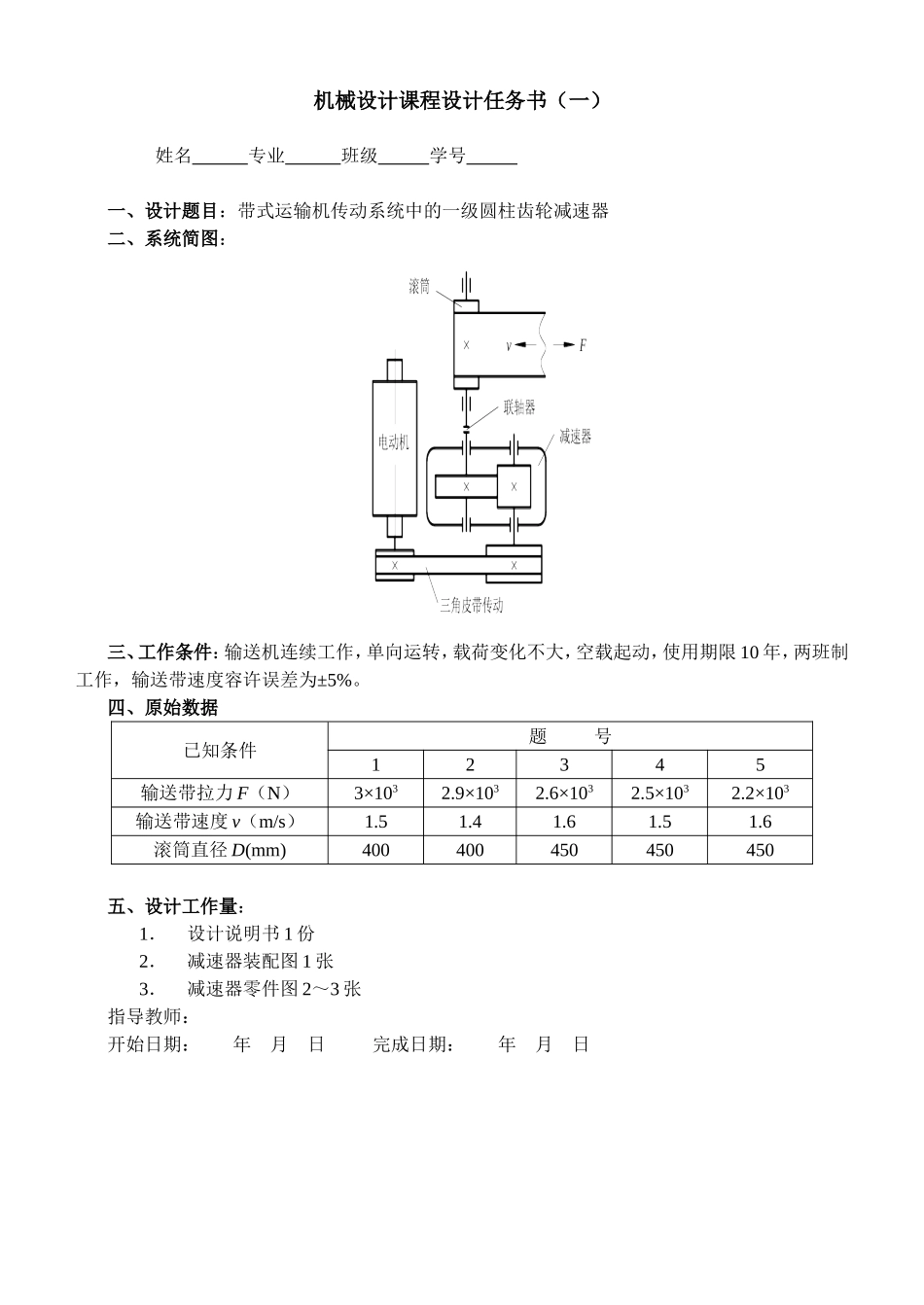 带式运输机传动系统中的一级圆柱齿轮减速器设计和实现 机械制造专业_第1页