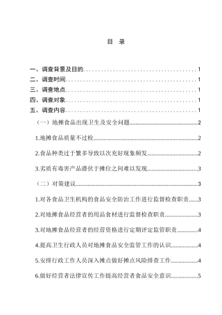 地摊食品卫生及安全监管问题的调查分析研究  行政管理专业