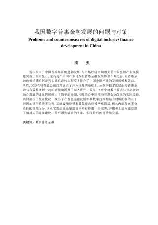 金融学专业 我国数字普惠金融发展的问题与对策