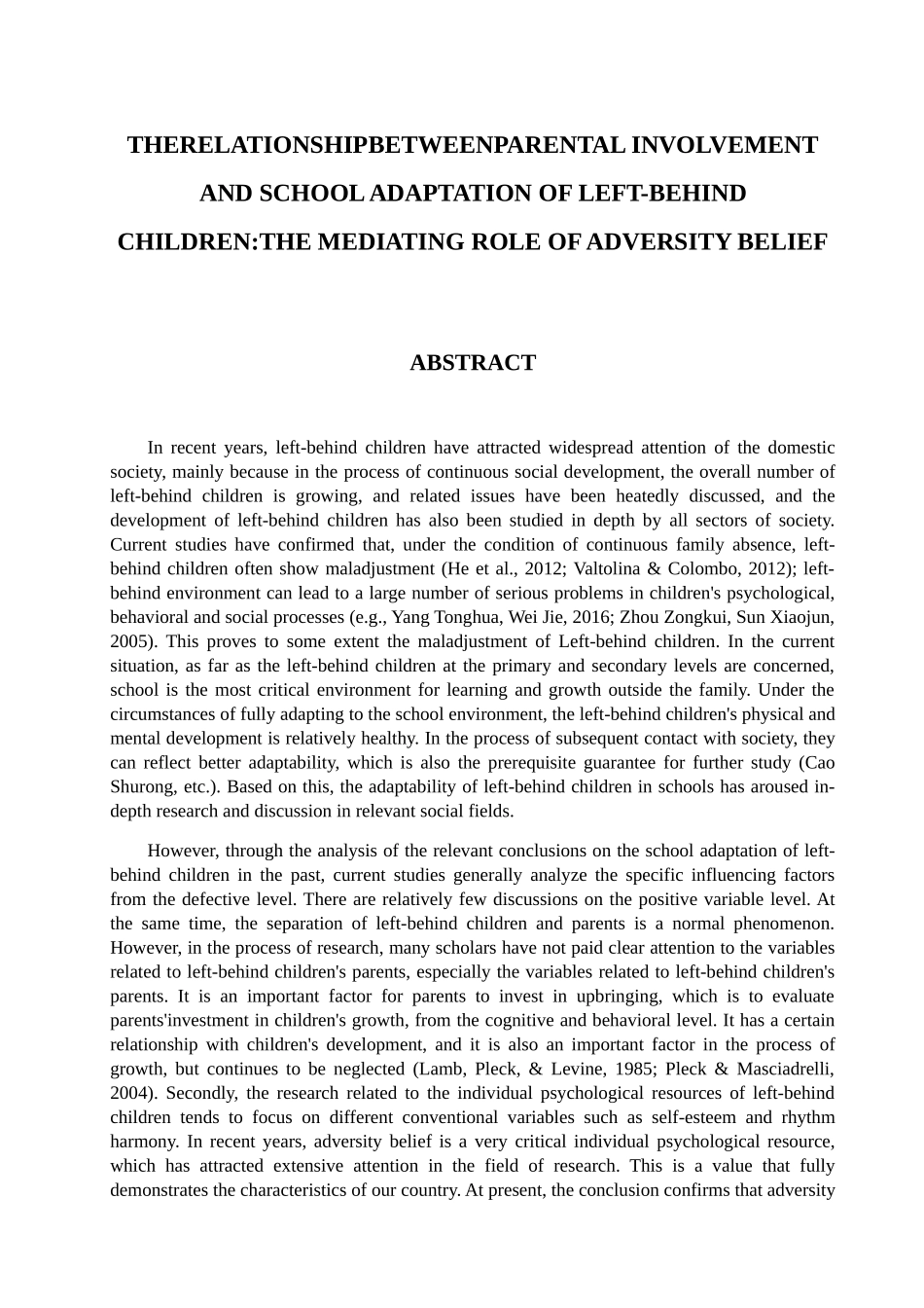 留守儿童父母教养投入与学校适应的关系：逆境信念的中介作用  教育教学专业_第3页