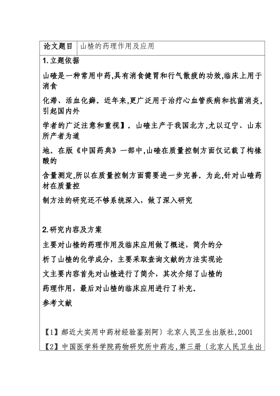 开题报告 山楂的药理作用及临床应用_第1页