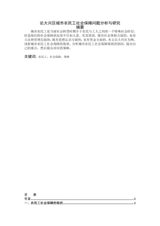 论大兴区城市农民工社会保障问题分析与研究分析 公共管理专业