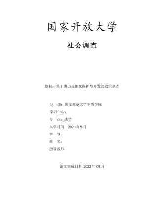唐山皮影戏保护与开发的政策调查分析研究  万花产业管理专业
