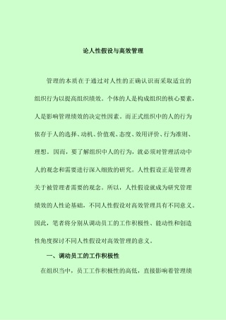 论人性假设与高效管理分析研究 工商管理专业