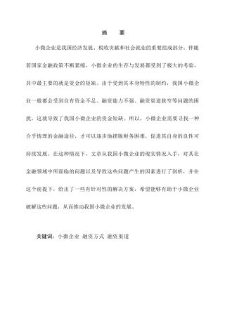 小微企业面临的融资问题及应对策略分析研究  金融学专业