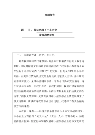 开题报告 经济危机下中小企业发展战略研究—旅游企业战略选择