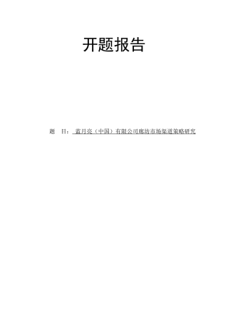 开题报告 蓝月亮（中国）有限公司廊坊市场渠道策略研究