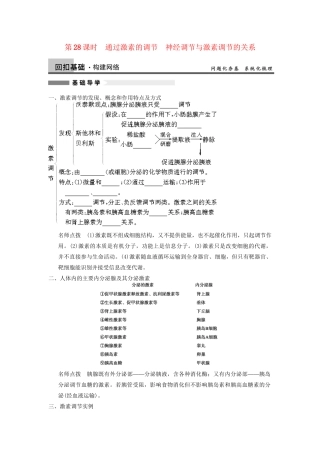高考生物大一轮复习 第八单元  第28课时 通过激素的调节　神经调节与激素调节的关系