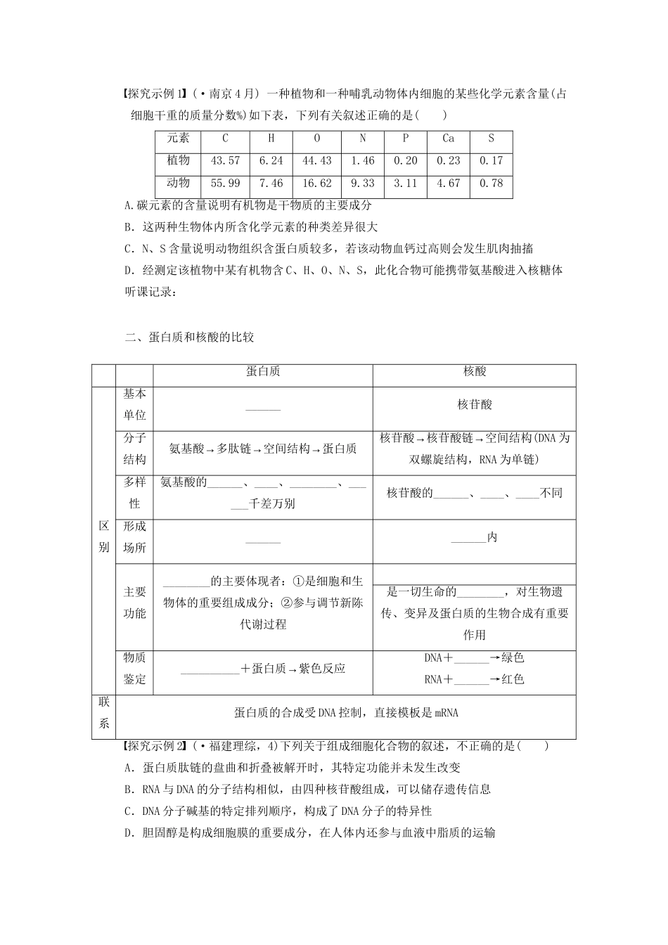 高考生物大一轮复习 第二单元  专题学案9　分子与细胞结构归纳与拓展_第2页