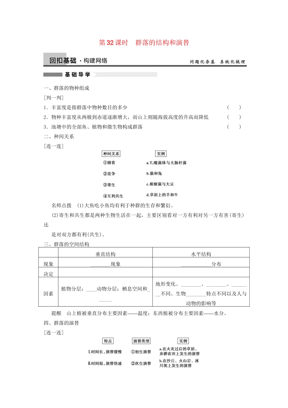 高考生物大一轮复习 第九单元  第32课时 群落的结构和演替_第1页