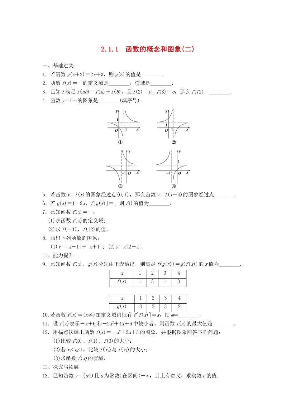 高考数学一轮复习 2.1.1 函数的概念和图象(二)备考练习 苏教版_第1页