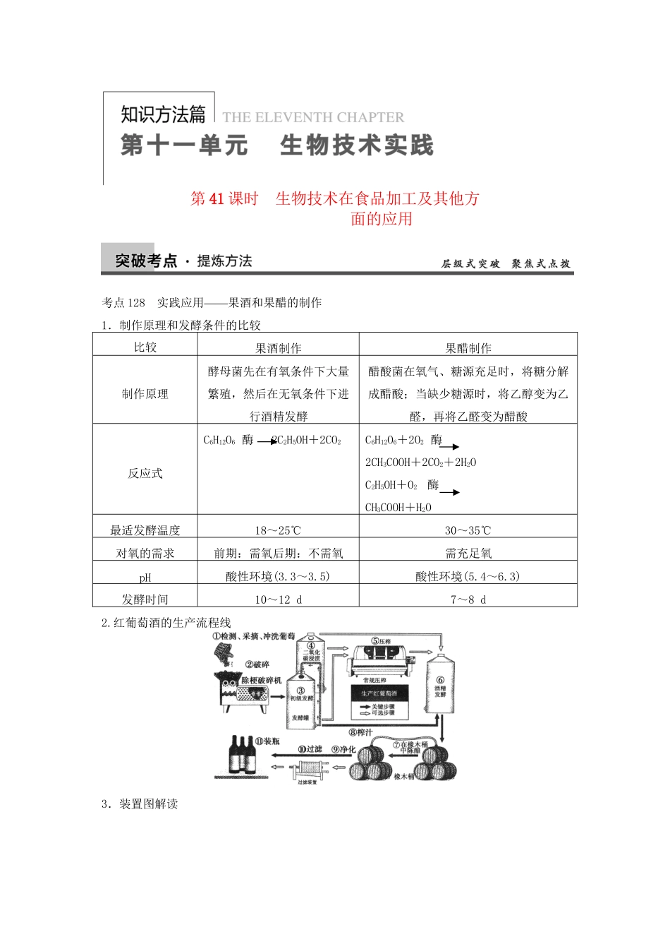 高考生物大一轮复习 第十一单元  第41课时 生物技术在食品加工及其他方_第1页