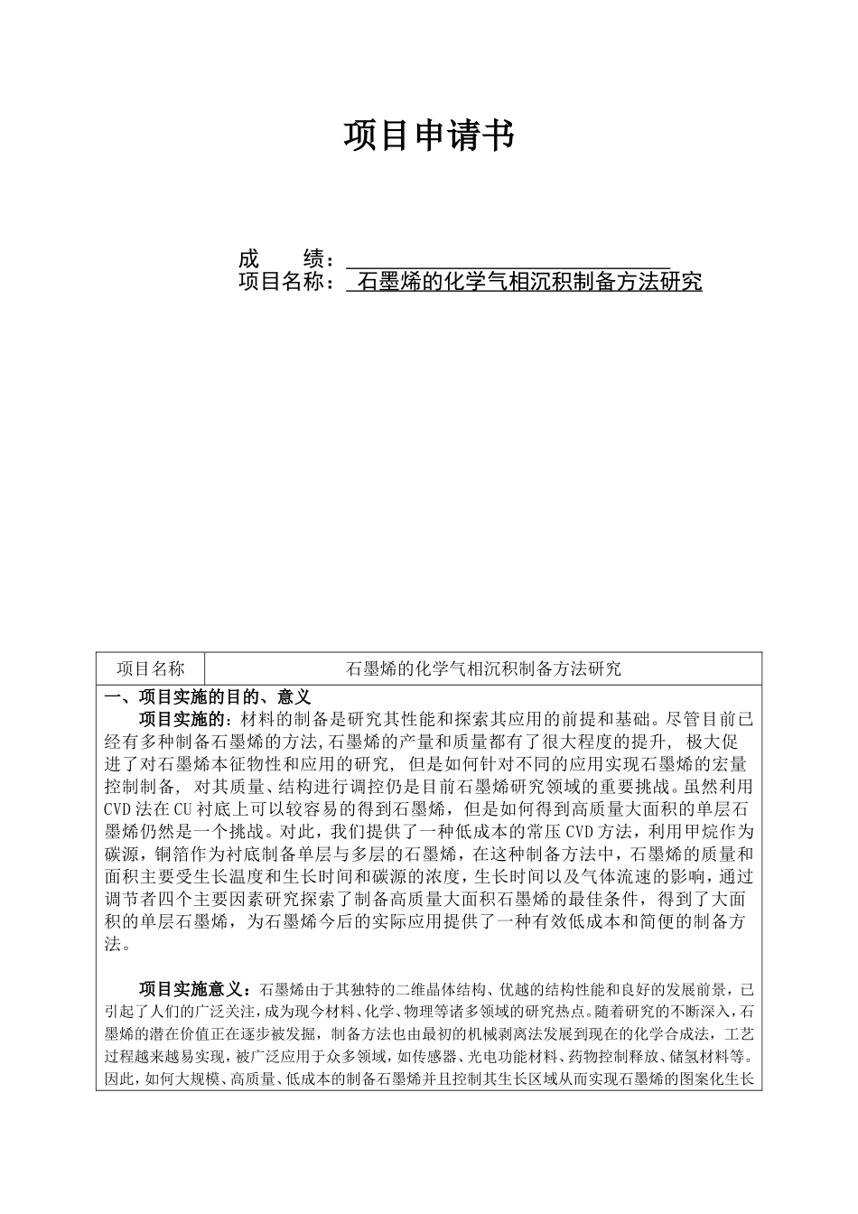 石墨烯的偏折生长方法与可控掺杂 大学生科技创新实习项目申请书_第1页