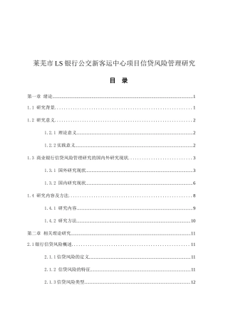 市LS银行公交新客运中心项目信贷风险管理研究分析 财务管理专业