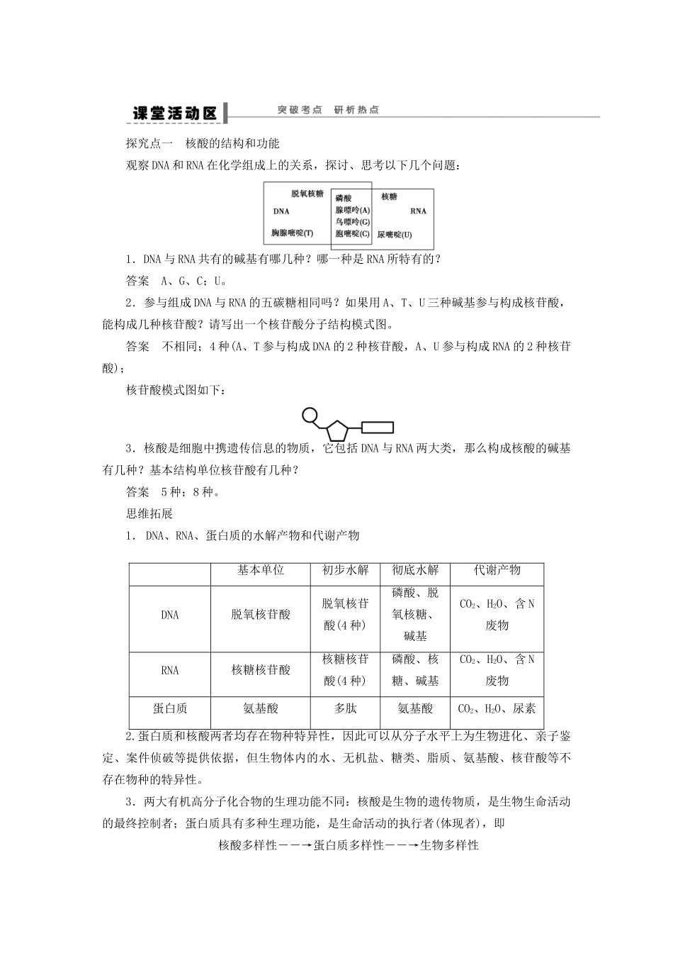 高考生物大一轮复习 第一单元 学案4 遗传信息的携带者——核酸细胞中的糖类和脂质_第3页