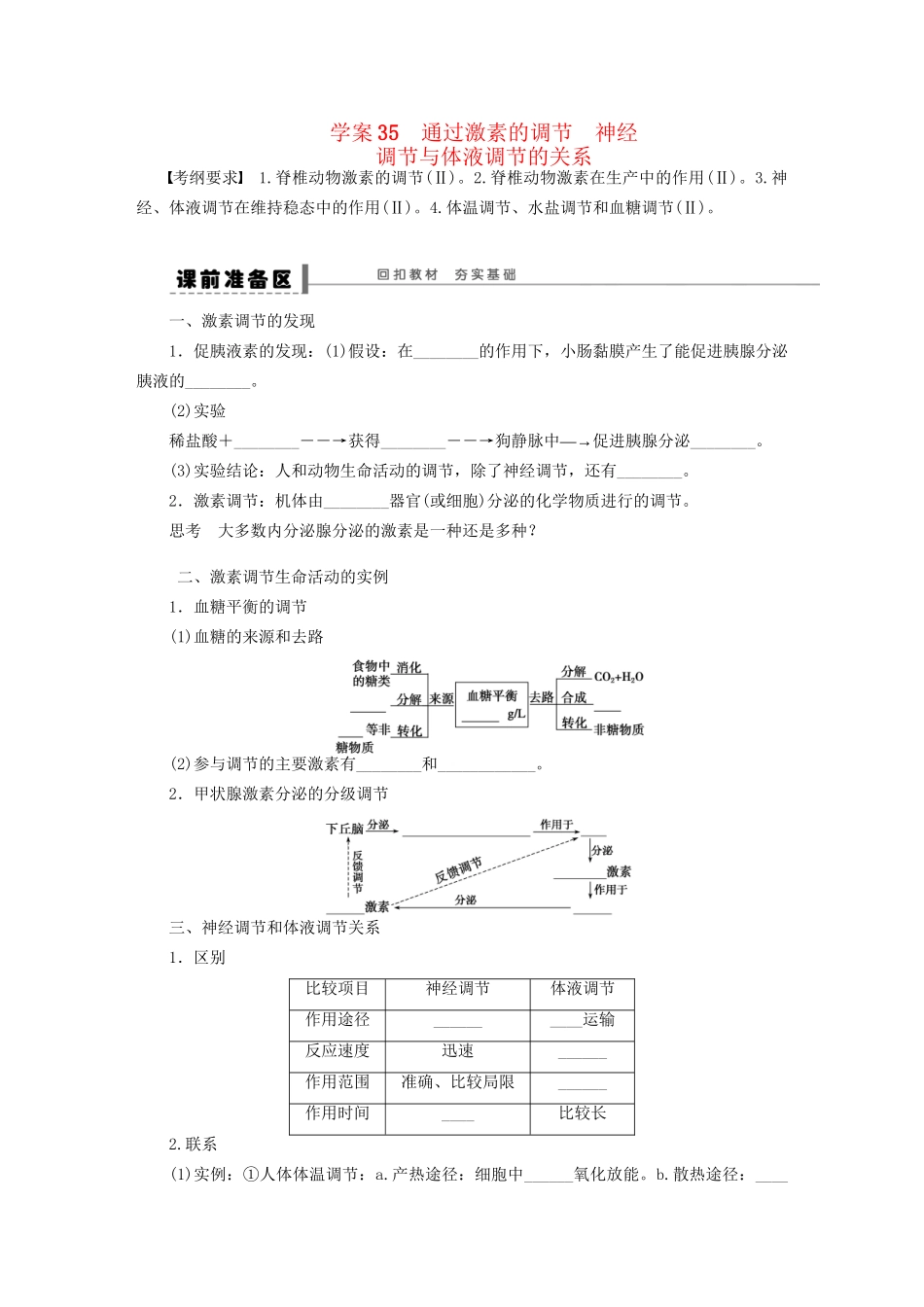 高考生物大一轮复习 学案35 通过激素的调节神经_第1页