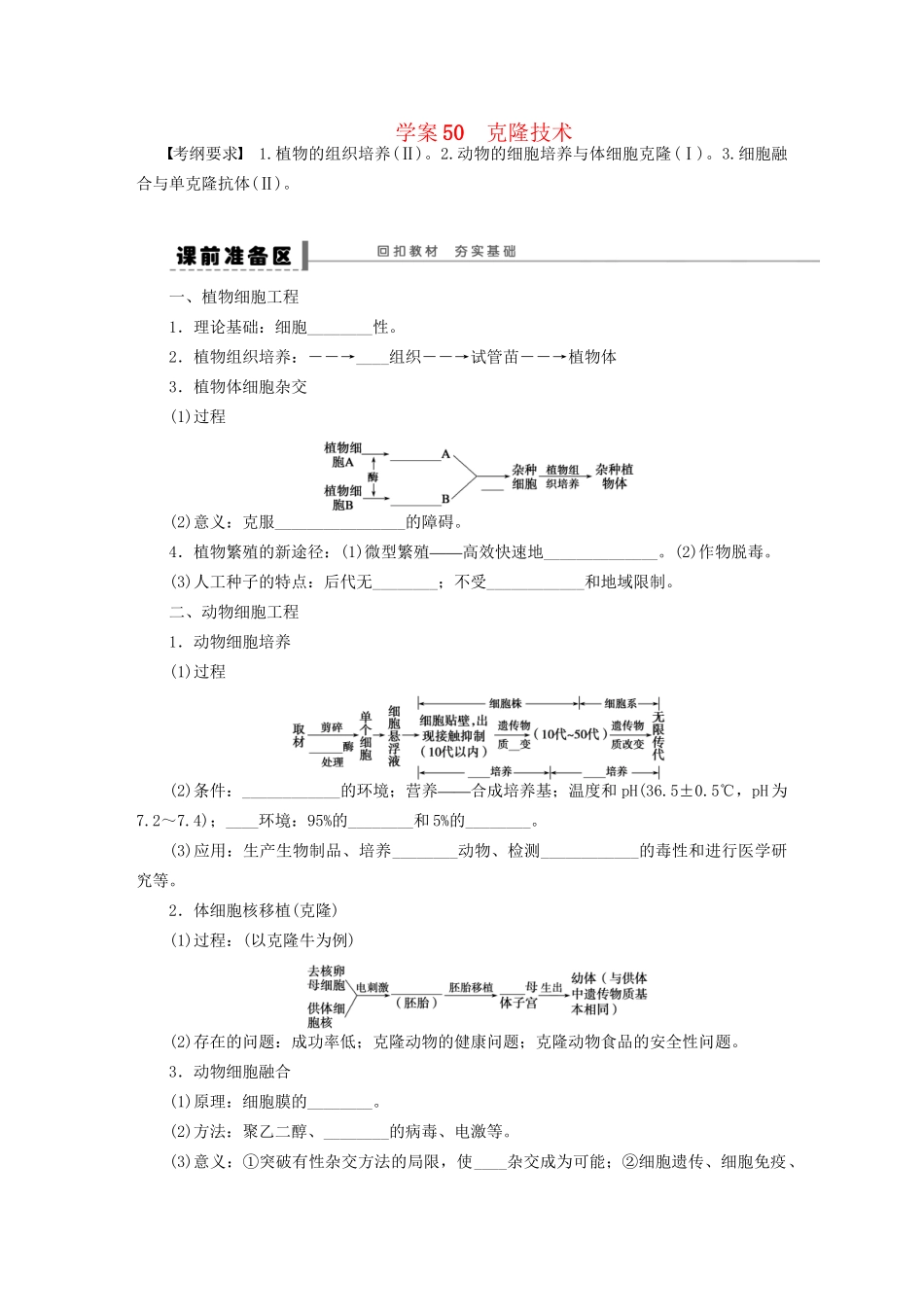 高考生物大一轮复习 学案50 克隆技术_第1页