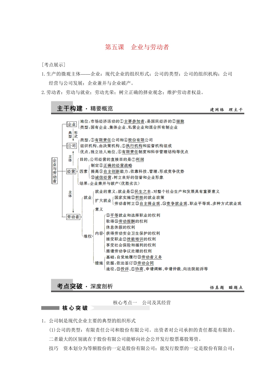 高考政治一轮总复习 2-5 企业与劳动者 新人教版必修1_第1页