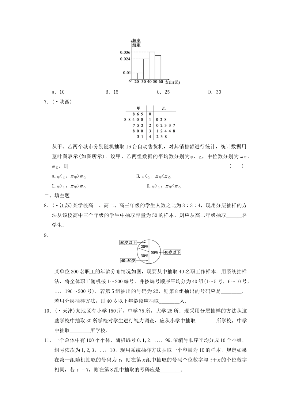 高考数学 考前3个月（上）专题复习 专题六 第一讲 统计、统计案例配套限时规范训练_第2页