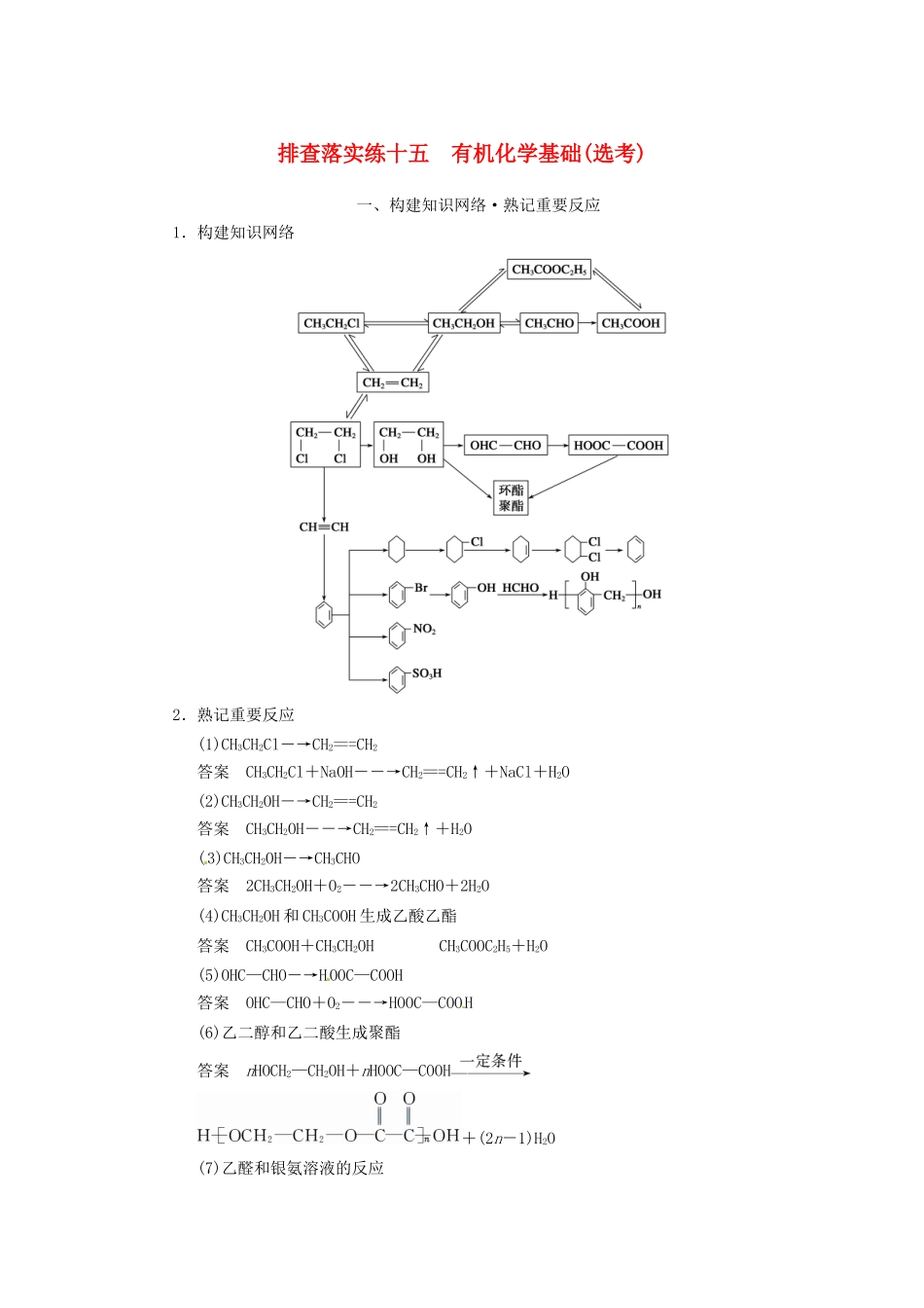 高三化学一轮总复习 第十一章 排查落实练十五 有机化学基础(选考) 新人教版_第1页