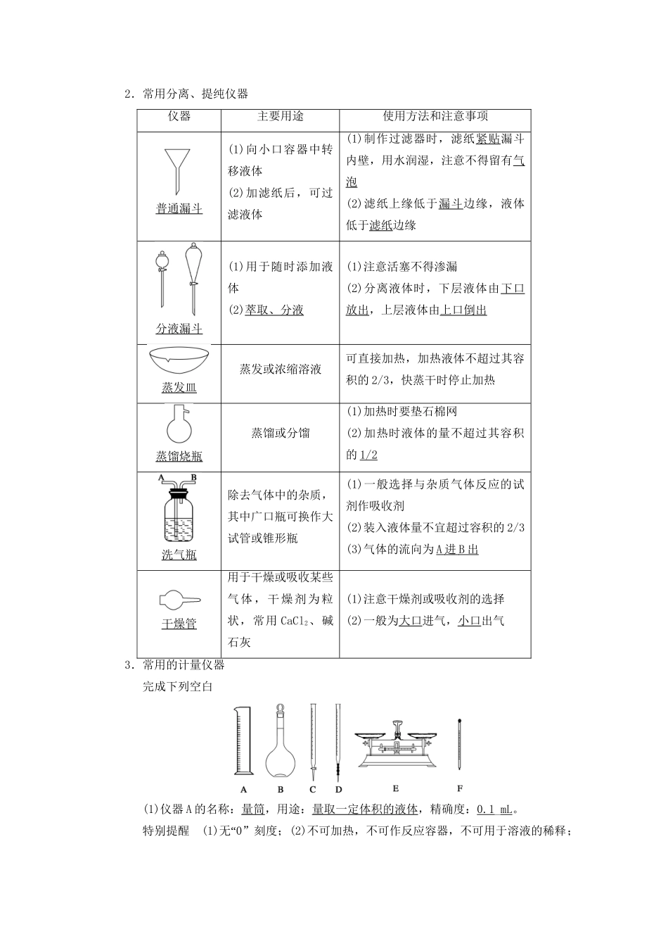 高三化学一轮总复习 第一章 第1讲 化学实验基础知识和技能 新人教版_第2页