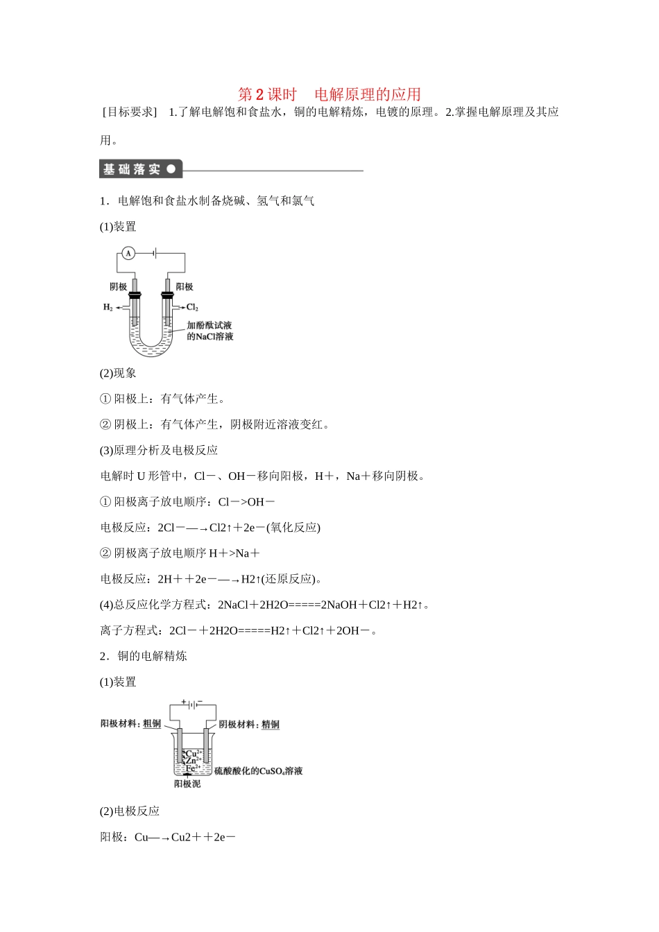 高中化学 第1章 第2节 第2课时 电解原理的应用对点训练 鲁科版选修4_第1页