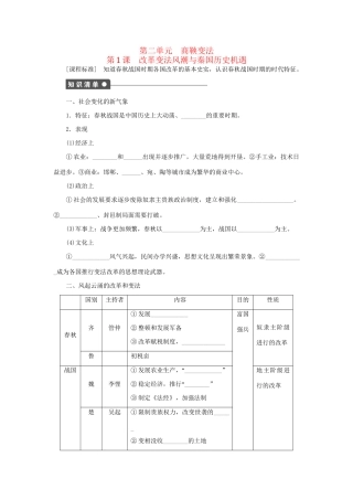 高中历史 第二单元 第1课 改革变法风潮与秦国历史机遇