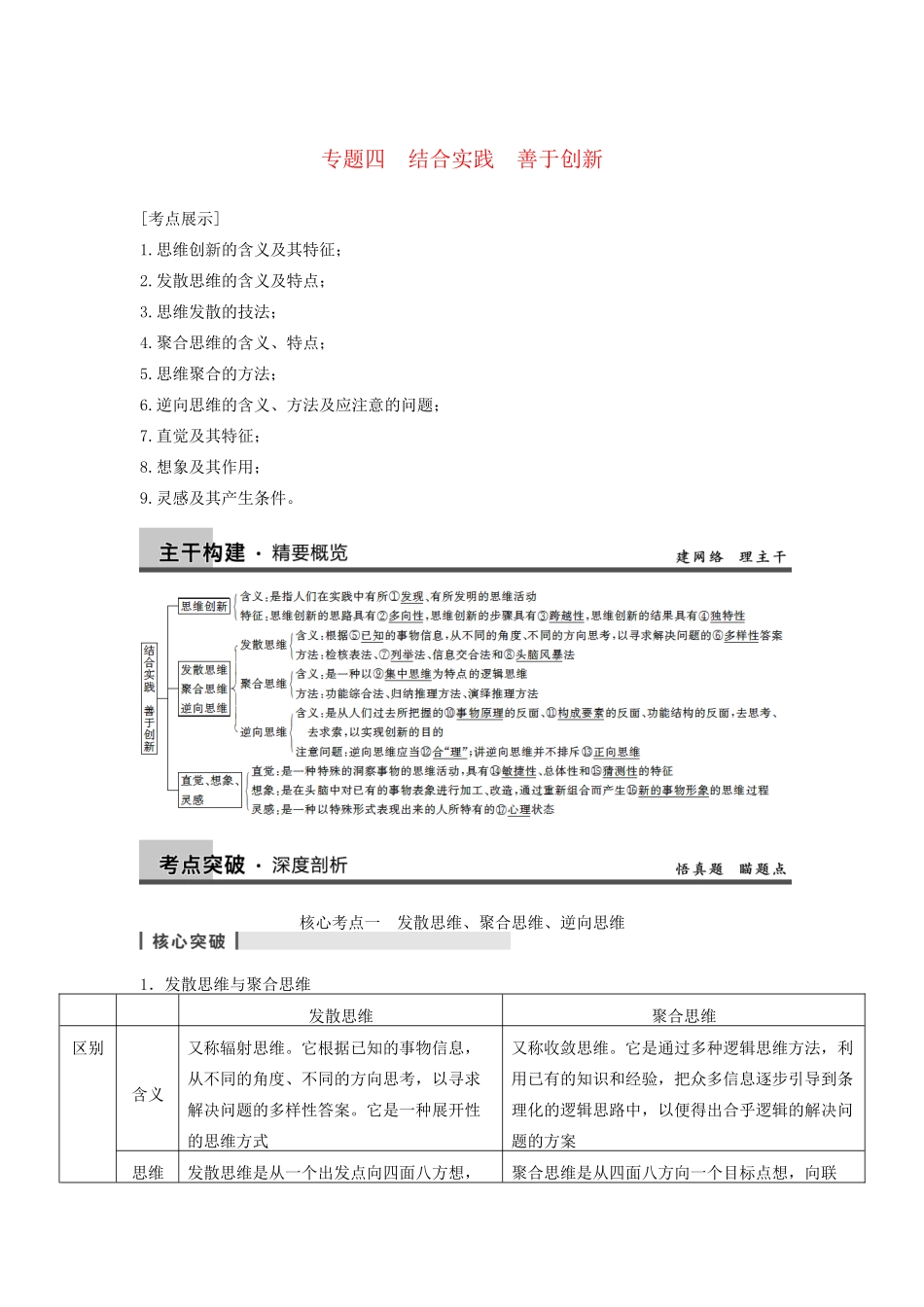 高考政治一轮总复习 专题四 结合实践　善于创新 新人教版选修4_第1页