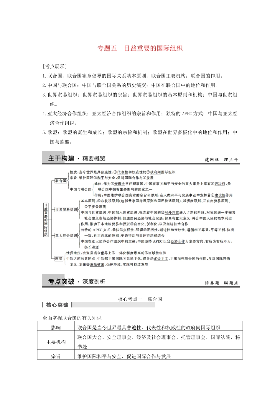 高考政治一轮总复习 专题五 日益重要的国际组织 新人教版选修3_第1页