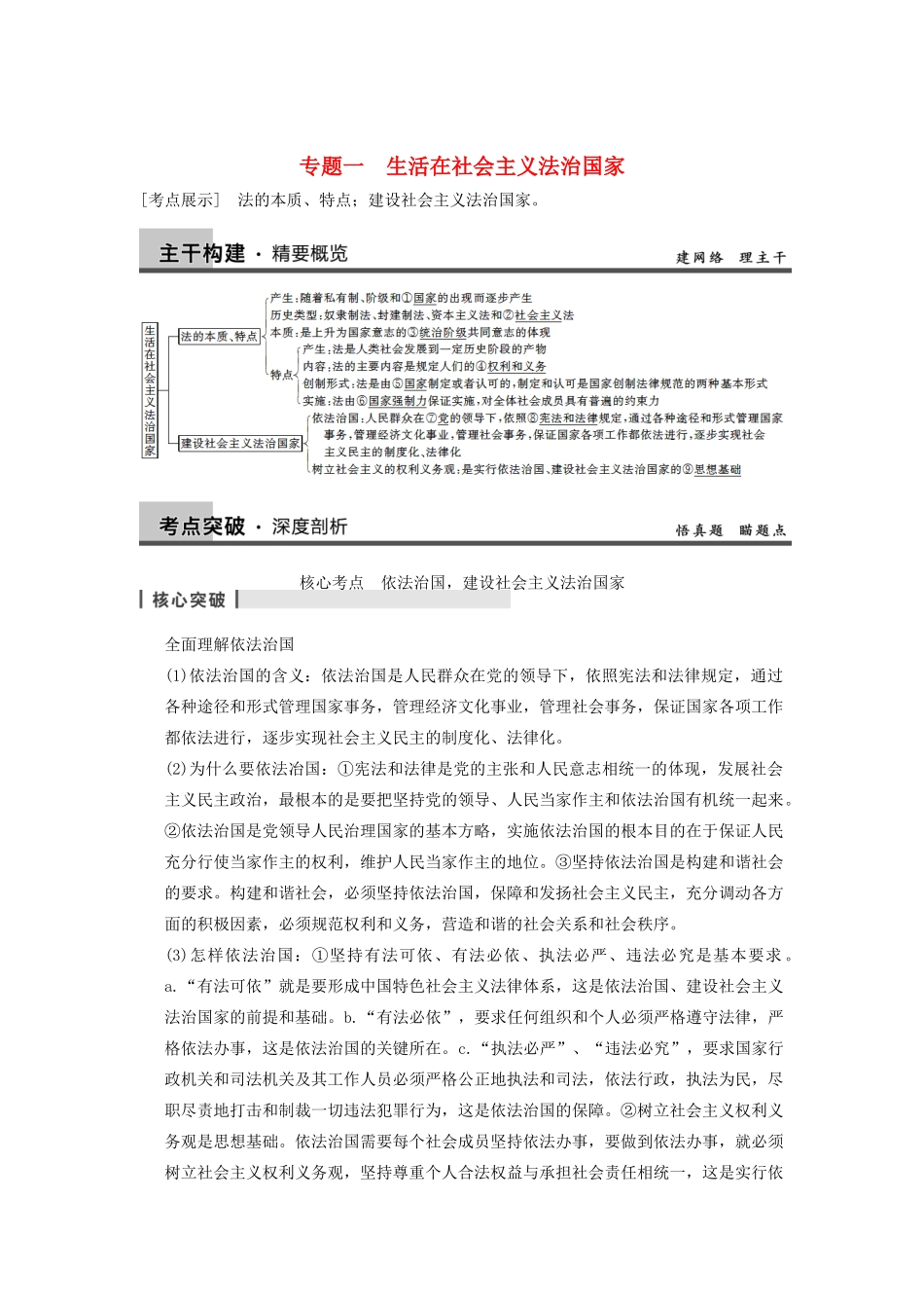 高考政治一轮总复习 专题一 生活在社会主义法治国家 新人教版选修5_第1页