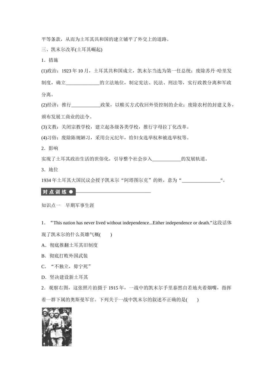 高中历史 专题四 “土耳其之父”凯末尔课时作业 人民版选修4_第2页