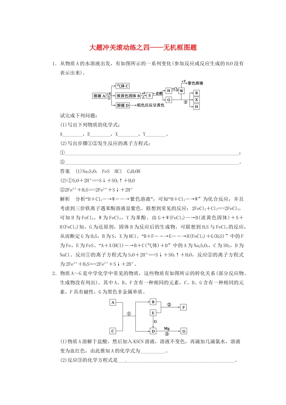 高三化学一轮总复习 第四章 大题冲关滚动练四 无机框图题 新人教版_第1页