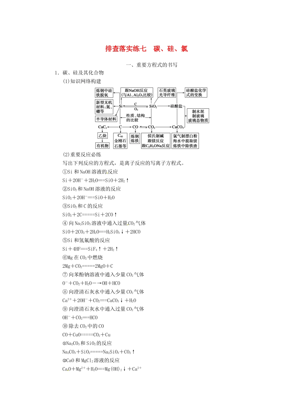 高三化学一轮总复习 第四章 排查落实练七 碳、硅、氯 新人教版_第1页