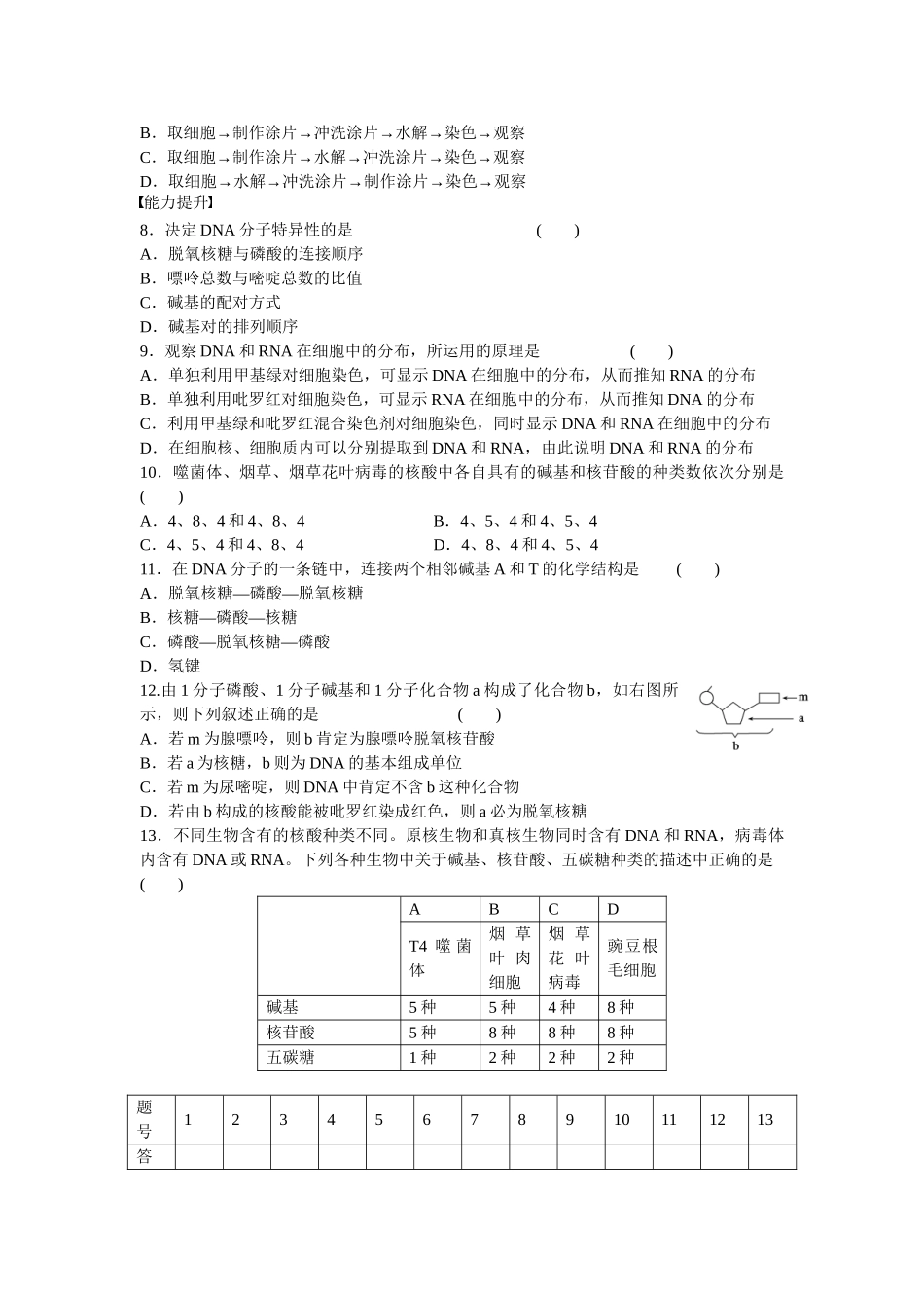 高中生物 第二章 第5课时 遗传信息的携带者 核酸课时作业 新人教版必修1_第3页
